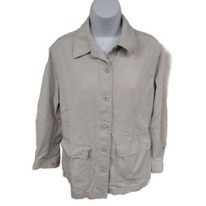 L.L. Bean Safari Jacket Tan 8P Coat Button Down Utility‎ Khaki Vintage Pocket